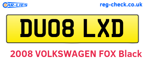 DU08LXD are the vehicle registration plates.