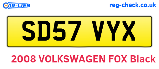 SD57VYX are the vehicle registration plates.