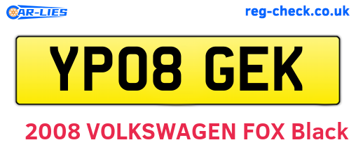 YP08GEK are the vehicle registration plates.