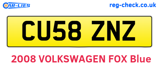 CU58ZNZ are the vehicle registration plates.