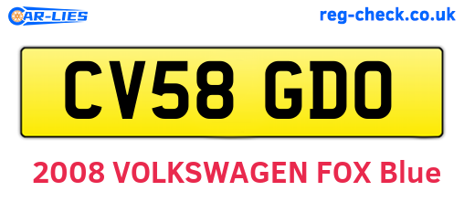 CV58GDO are the vehicle registration plates.