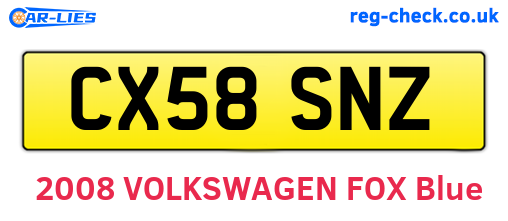 CX58SNZ are the vehicle registration plates.