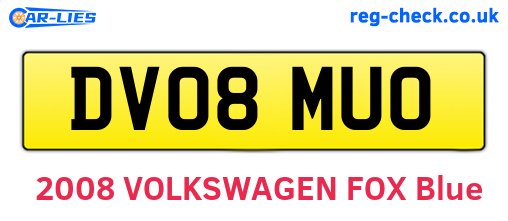 DV08MUO are the vehicle registration plates.
