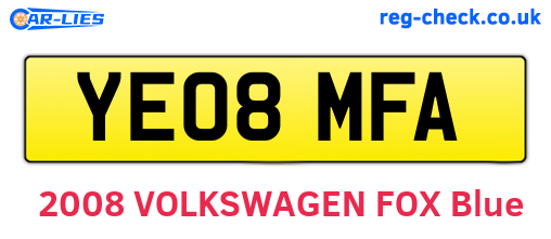 YE08MFA are the vehicle registration plates.