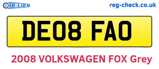 DE08FAO are the vehicle registration plates.
