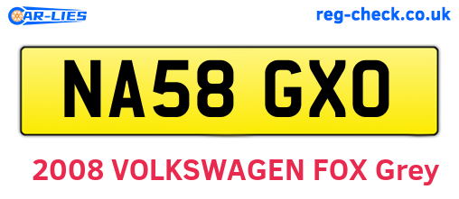 NA58GXO are the vehicle registration plates.