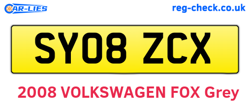 SY08ZCX are the vehicle registration plates.