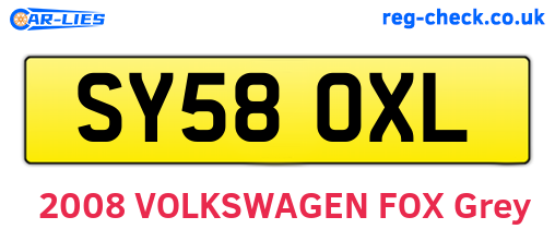 SY58OXL are the vehicle registration plates.