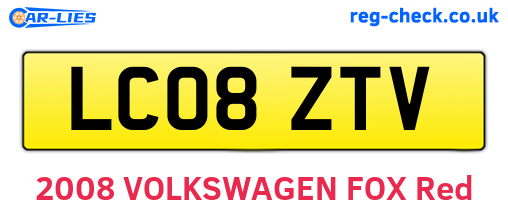 LC08ZTV are the vehicle registration plates.