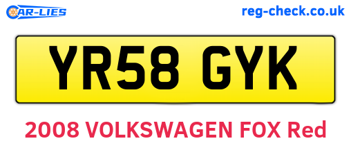 YR58GYK are the vehicle registration plates.