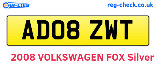 AD08ZWT are the vehicle registration plates.