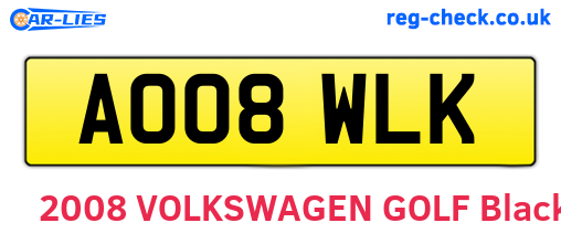 AO08WLK are the vehicle registration plates.