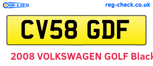 CV58GDF are the vehicle registration plates.