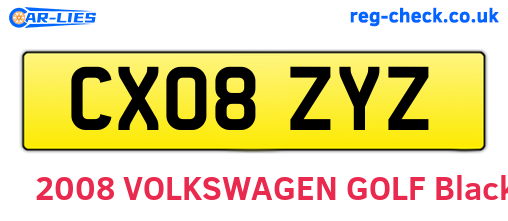 CX08ZYZ are the vehicle registration plates.