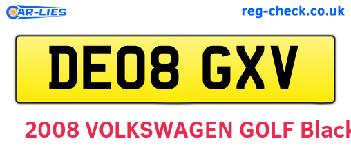 DE08GXV are the vehicle registration plates.