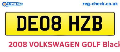DE08HZB are the vehicle registration plates.