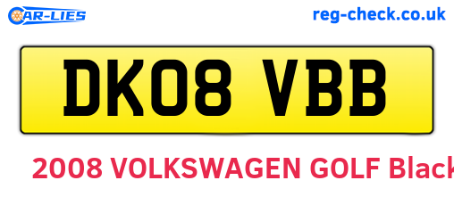 DK08VBB are the vehicle registration plates.