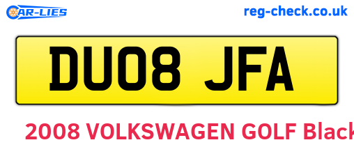 DU08JFA are the vehicle registration plates.