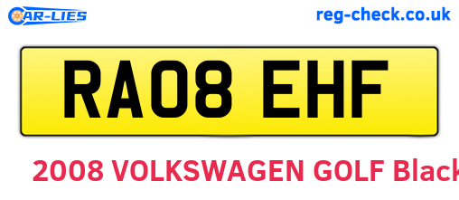 RA08EHF are the vehicle registration plates.