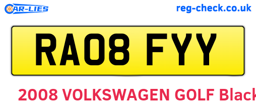 RA08FYY are the vehicle registration plates.
