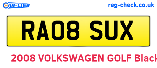 RA08SUX are the vehicle registration plates.