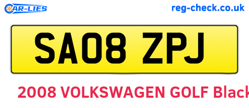 SA08ZPJ are the vehicle registration plates.