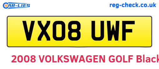 VX08UWF are the vehicle registration plates.