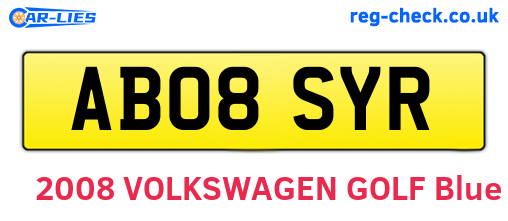 AB08SYR are the vehicle registration plates.