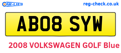 AB08SYW are the vehicle registration plates.