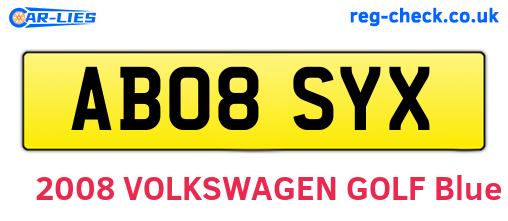 AB08SYX are the vehicle registration plates.