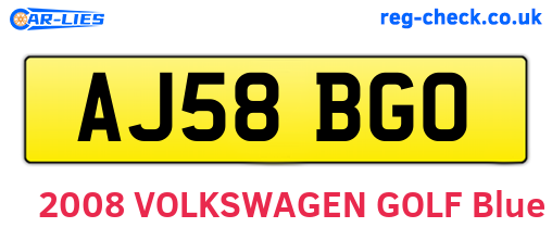 AJ58BGO are the vehicle registration plates.