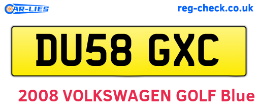 DU58GXC are the vehicle registration plates.
