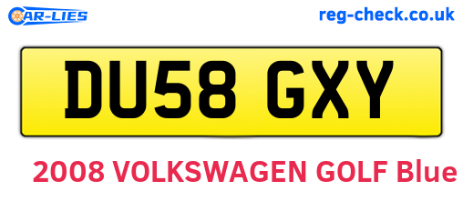 DU58GXY are the vehicle registration plates.
