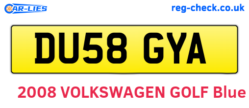 DU58GYA are the vehicle registration plates.