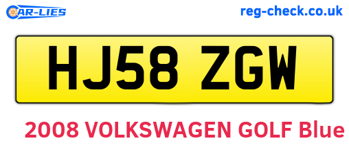 HJ58ZGW are the vehicle registration plates.