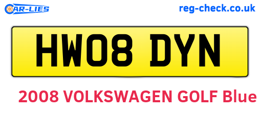 HW08DYN are the vehicle registration plates.