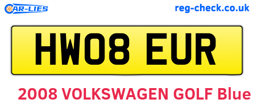 HW08EUR are the vehicle registration plates.