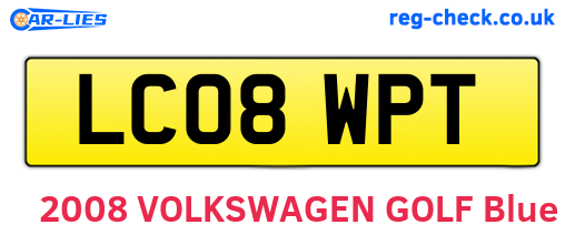 LC08WPT are the vehicle registration plates.