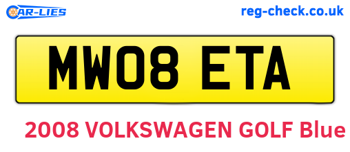 MW08ETA are the vehicle registration plates.