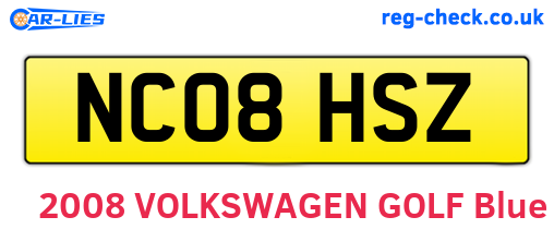 NC08HSZ are the vehicle registration plates.