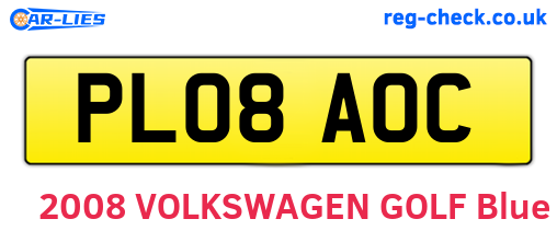 PL08AOC are the vehicle registration plates.