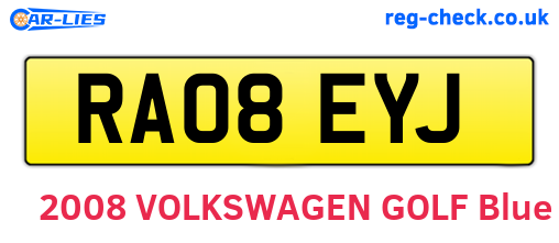 RA08EYJ are the vehicle registration plates.