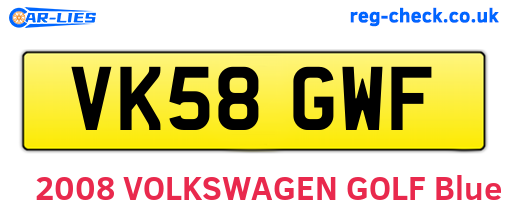 VK58GWF are the vehicle registration plates.