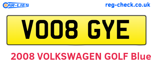 VO08GYE are the vehicle registration plates.