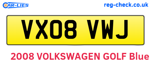 VX08VWJ are the vehicle registration plates.