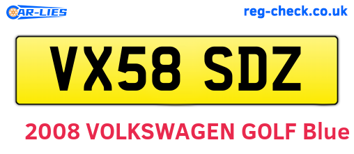 VX58SDZ are the vehicle registration plates.