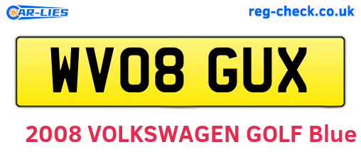 WV08GUX are the vehicle registration plates.