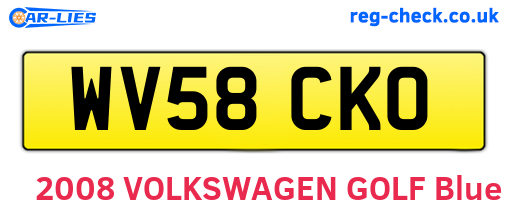 WV58CKO are the vehicle registration plates.