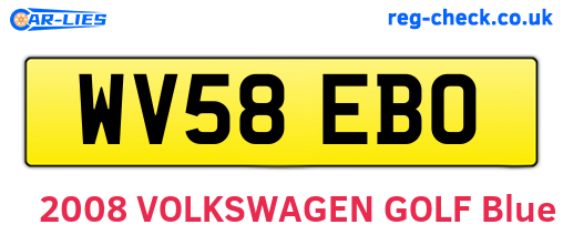 WV58EBO are the vehicle registration plates.