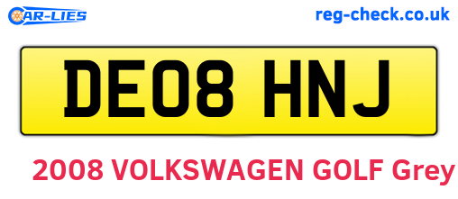 DE08HNJ are the vehicle registration plates.